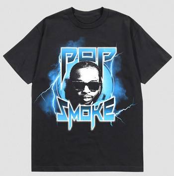 Black Vlone Pop Smoke Thunder Men's T Shirts | AU_R1654